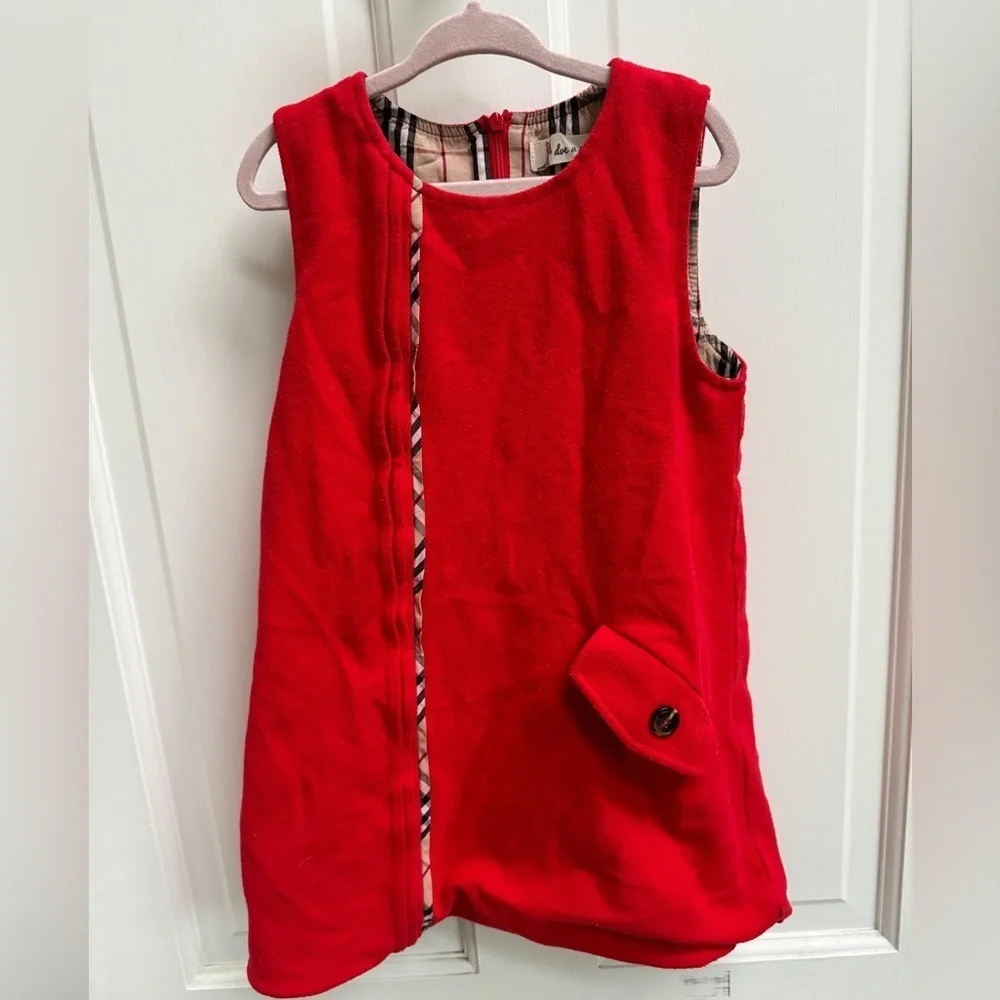 🎉Host Pick🎊 Doe A Dear 2T Girls Red Wool Burberry Pattern Tank Top Dress